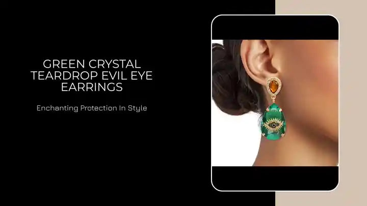 Green Crystal Teardrop Evil Eye Earrings by@Outfy