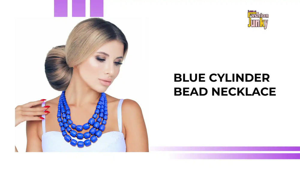 Blue Cylinder Bead Necklace by@Outfy