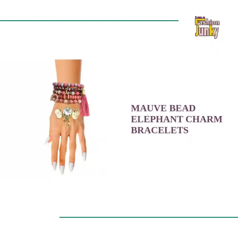 Mauve Bead Elephant Charm Bracelets by@Outfy
