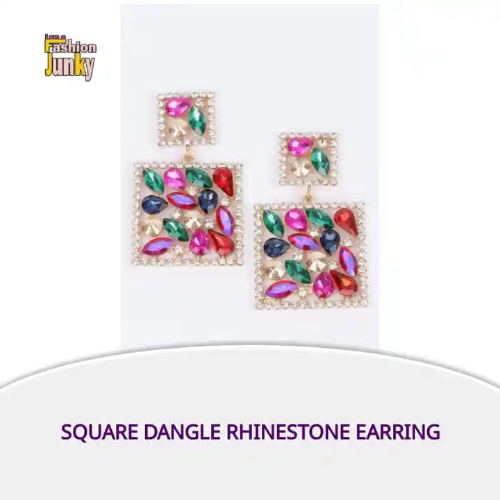 Square Dangle Rhinestone Earring by@Outfy