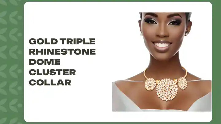 Gold Triple Rhinestone Dome Cluster Collar by@Outfy