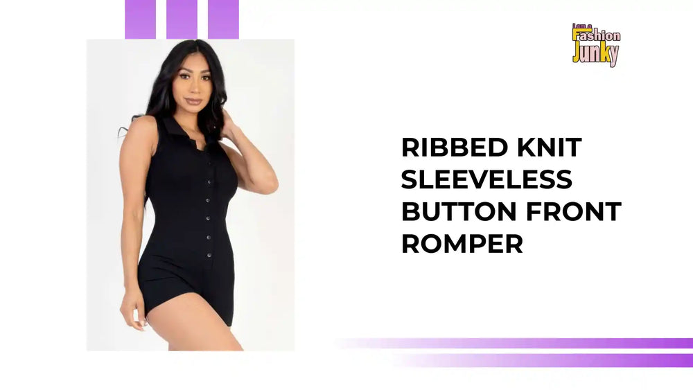 Ribbed Knit Sleeveless Button Front Romper by@Outfy