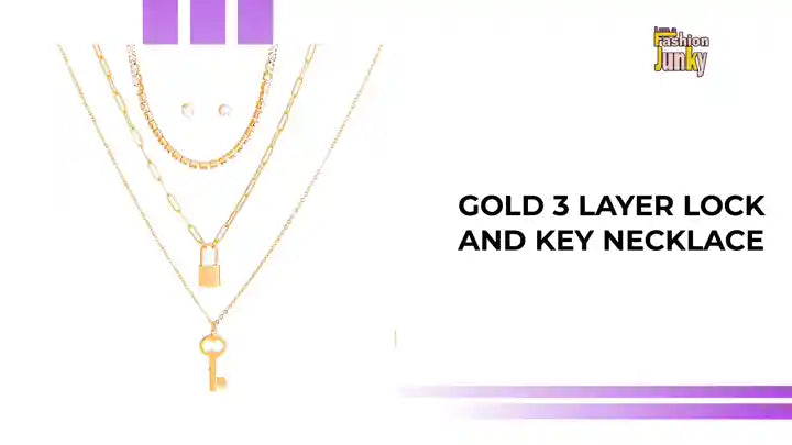 Gold 3 Layer Lock and Key Necklace by@Outfy
