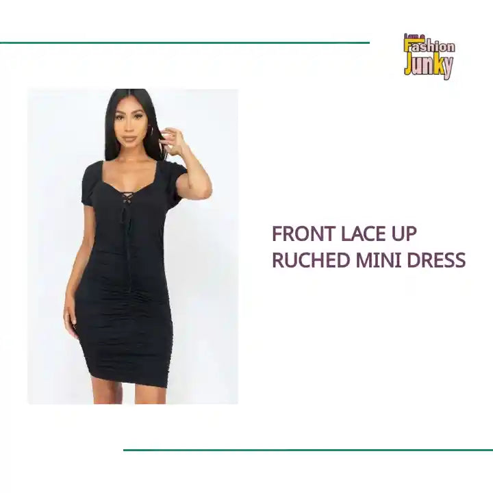Front Lace Up Ruched Mini Dress by@Outfy
