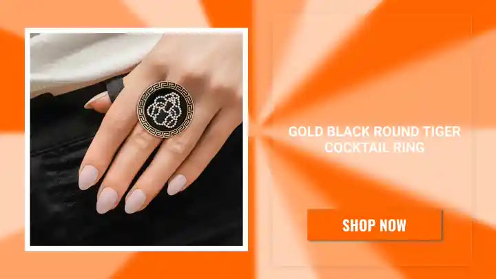 Gold Black Round Tiger Cocktail Ring by@Outfy
