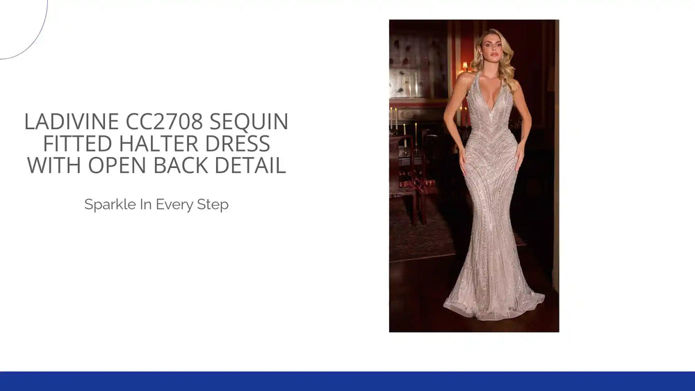 Ladivine CC2708 Sequin Fitted Halter Dress With Open Back Detail by@Outfy