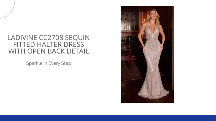 Ladivine CC2708 Sequin Fitted Halter Dress With Open Back Detail by@Outfy