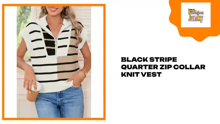 Black Stripe Quarter Zip Collar Knit Vest by@Outfy