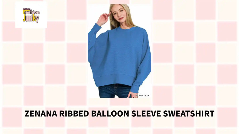 Zenana Ribbed Balloon Sleeve Sweatshirt by@Outfy