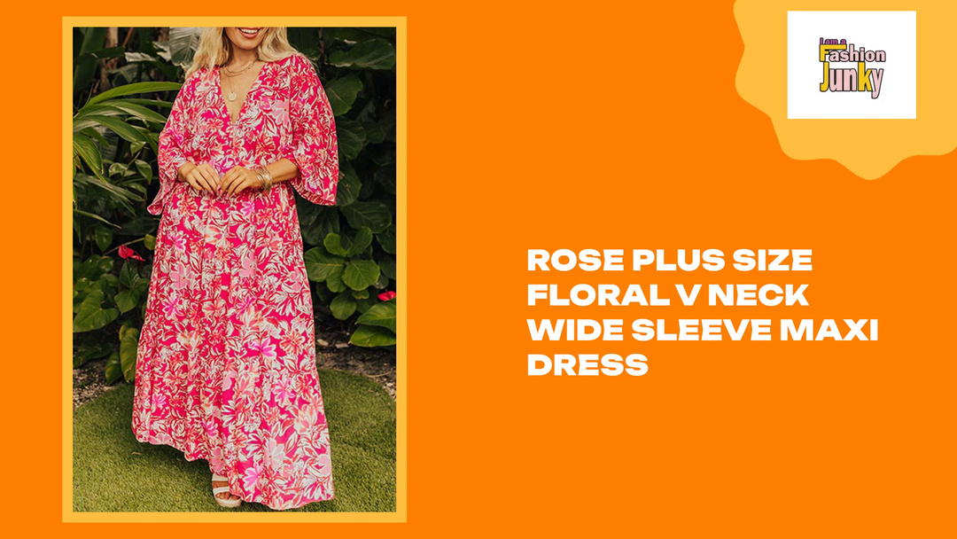 Rose Plus Size Floral V Neck Wide Sleeve Maxi Dress by@Outfy