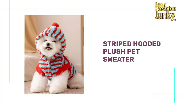 Striped Hooded Plush Pet Sweater by@Outfy