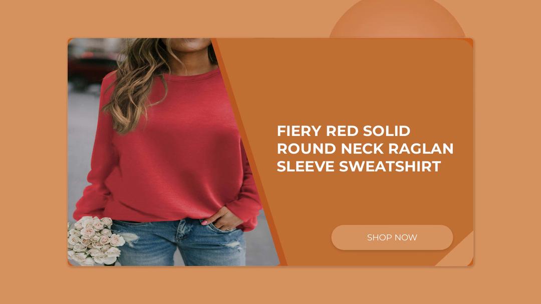 Fiery Red Solid Round Neck Raglan Sleeve Sweatshirt by@Outfy