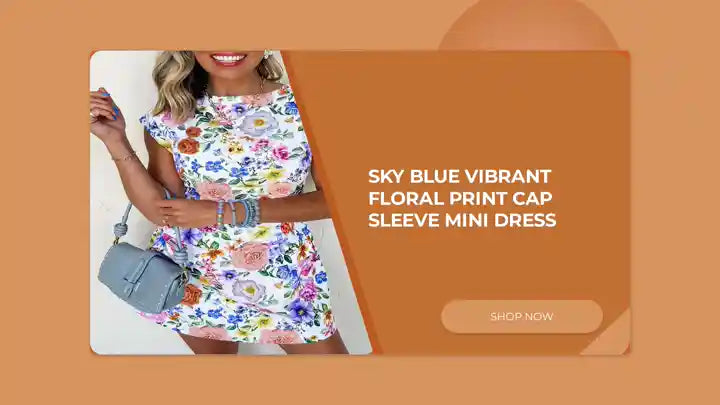 Sky Blue Vibrant Floral Print Cap Sleeve Mini Dress by@Outfy