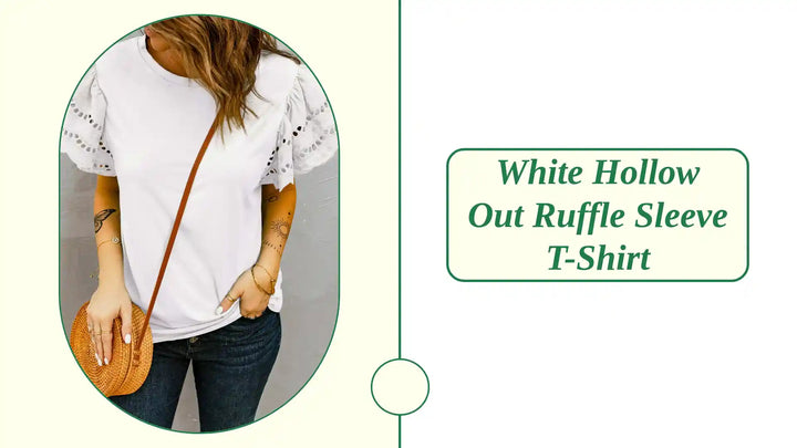 White Hollow Out Ruffle Sleeve T-shirt by@Outfy