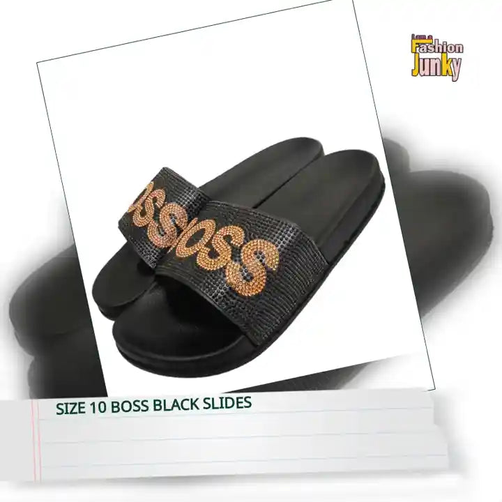 Size 10 BOSS Black Slides by@Outfy