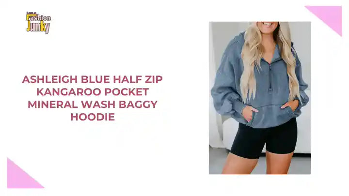 Ashleigh Blue Half Zip Kangaroo Pocket Mineral Wash Baggy Hoodie by@Outfy