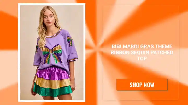 BiBi Mardi Gras Theme Ribbon Sequin Patched Top by@Outfy