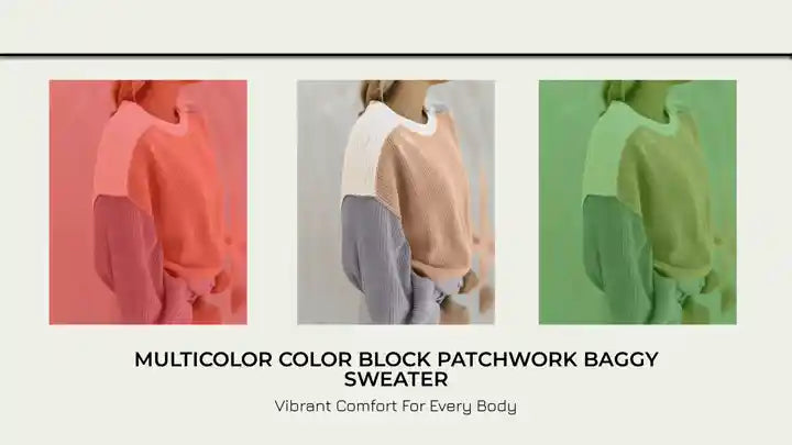 Multicolor Color Block Patchwork Baggy Sweater by@Outfy
