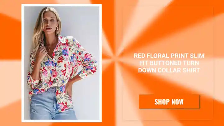 Red Floral Print Slim Fit Buttoned Turn Down Collar Shirt by@Outfy