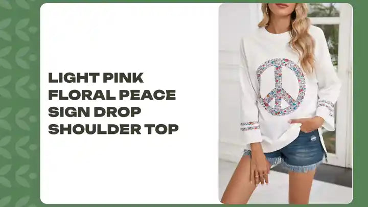 Light Pink Floral Peace Sign Drop Shoulder Top by@Outfy
