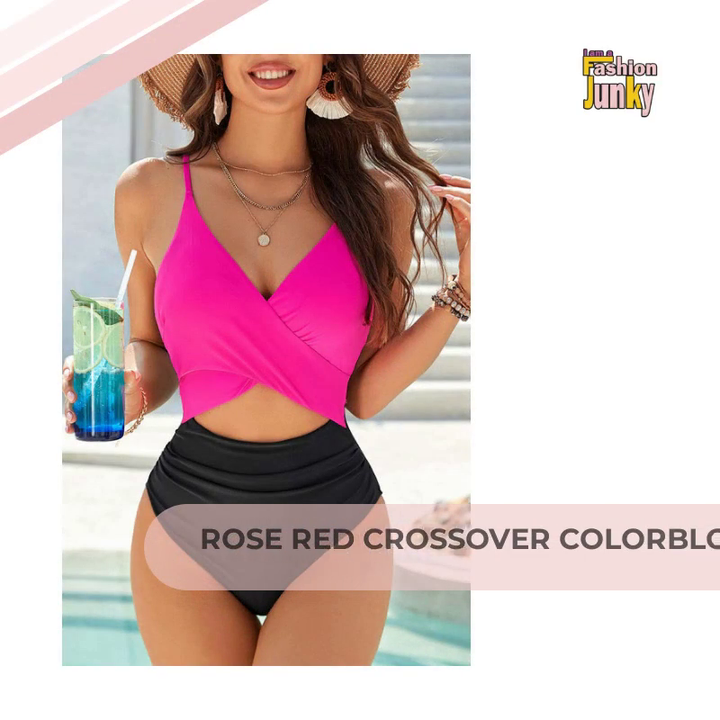 Rose Red Crossover Colorblock Cutout One Piece Swimsuit by@Outfy