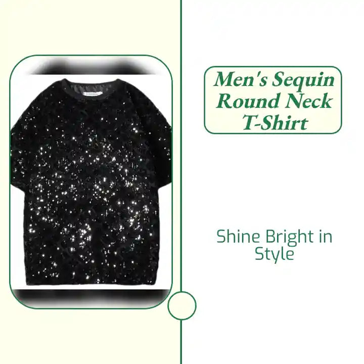 Men's Sequin Round Neck T-Shirt by@Outfy