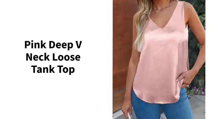 Pink Deep V Neck Loose Tank Top by@Outfy