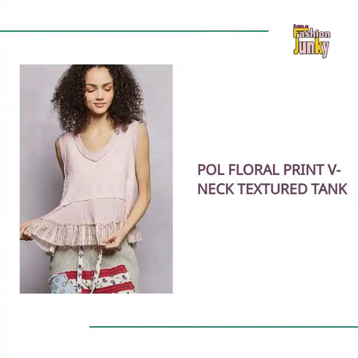 POL Floral Print V-Neck Textured Tank by@Outfy