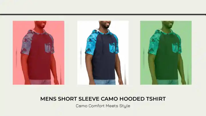Mens Short Sleeve Camo Hooded Tshirt by@Outfy