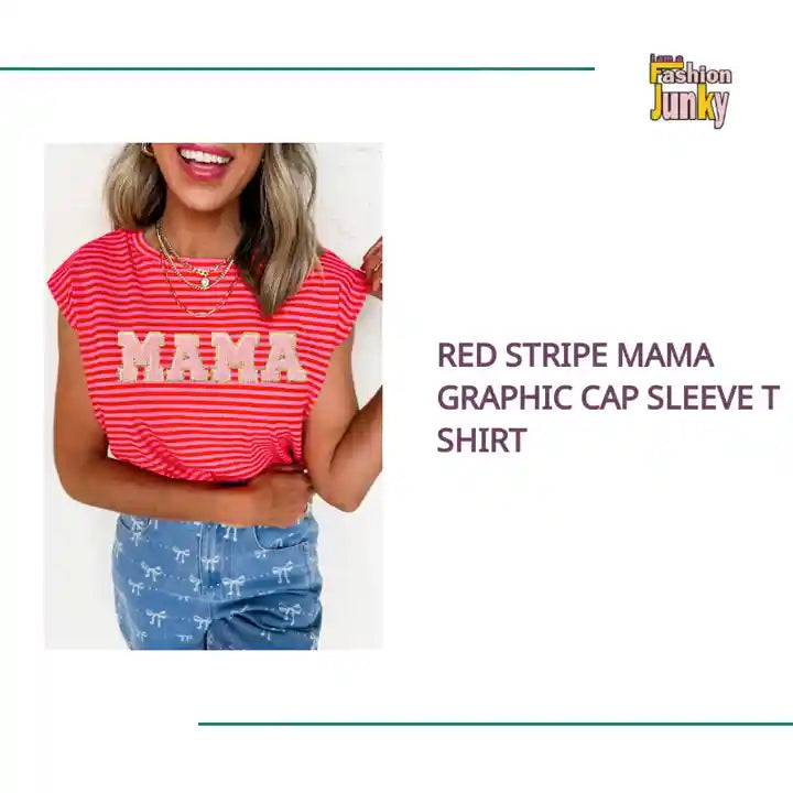 Red Stripe MAMA Graphic Cap Sleeve T Shirt by@Outfy