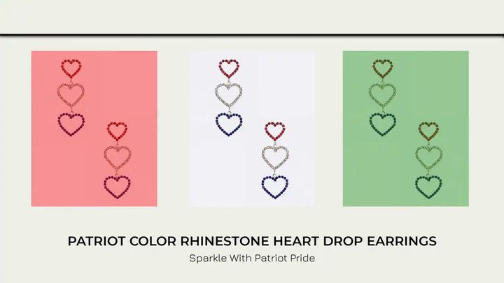 Patriot Color Rhinestone Heart Drop Earrings by@Outfy