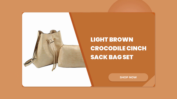 Light Brown Crocodile Cinch Sack Bag Set by@Outfy