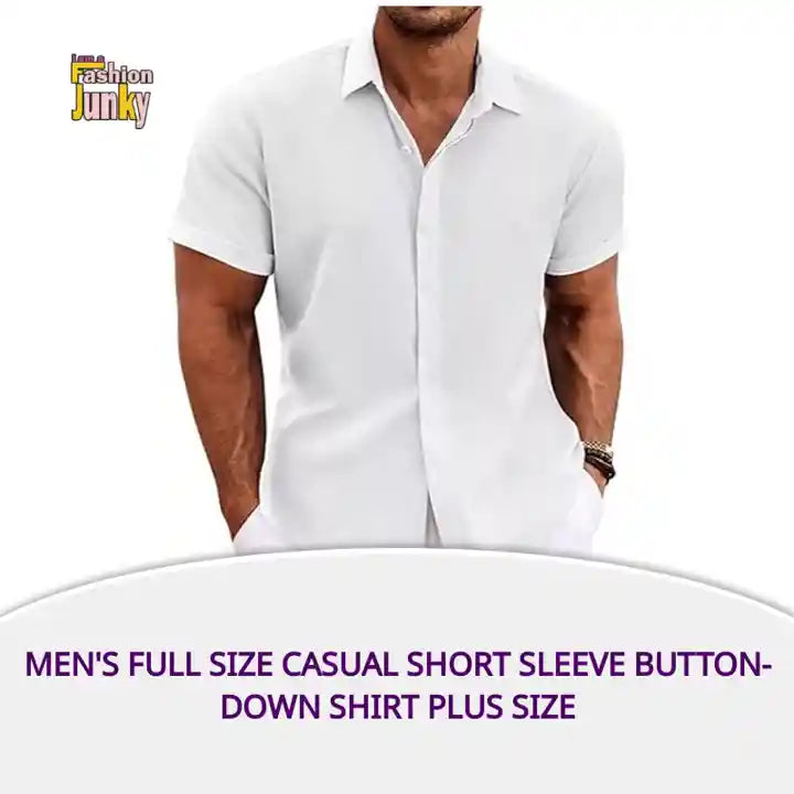 Men's Full Size Casual Short Sleeve Button-Down Shirt Plus Size by@Outfy