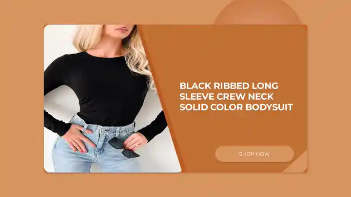 Black Ribbed Long Sleeve Crew Neck Solid Color Bodysuit by@Outfy