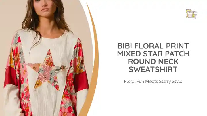 BiBi Floral Print Mixed Star Patch Round Neck Sweatshirt by@Outfy