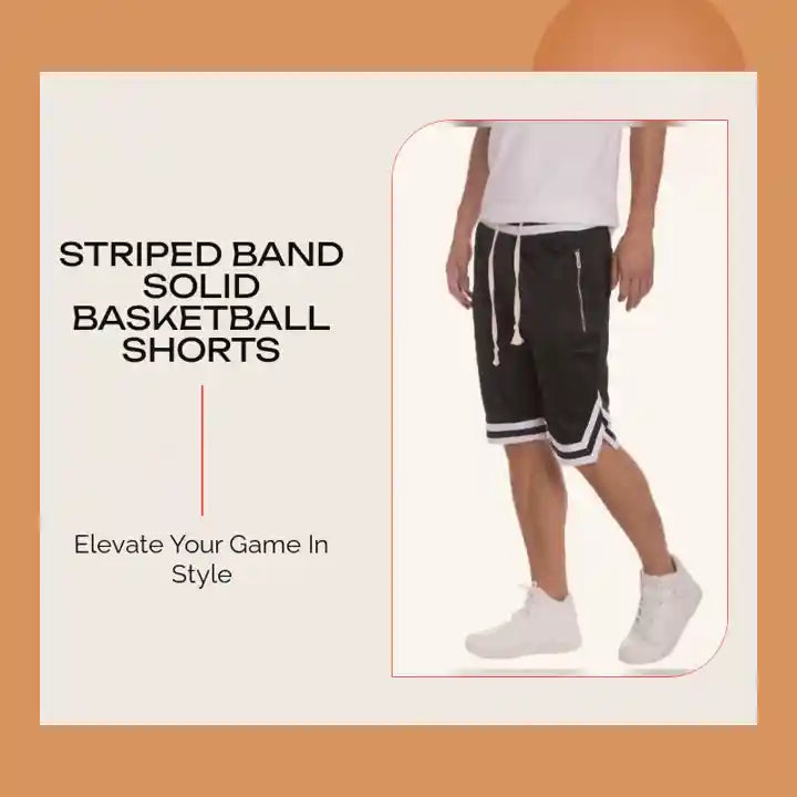 Striped Band Solid Basketball Shorts by@Outfy
