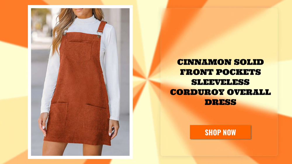 Cinnamon Solid Front Pockets Sleeveless Corduroy Overall Dress by@Outfy
