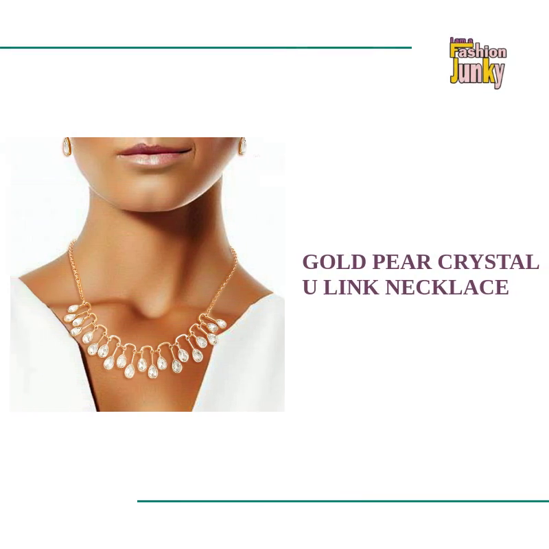 Gold Pear Crystal U Link Necklace by@Outfy