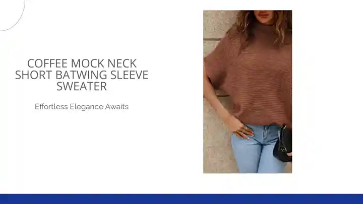 Coffee Mock Neck Short Batwing Sleeve Sweater by@Outfy