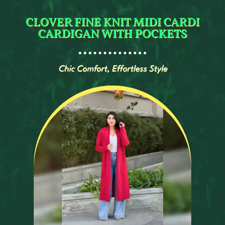 Clover Fine Knit Midi Cardi Cardigan With Pockets by@Outfy