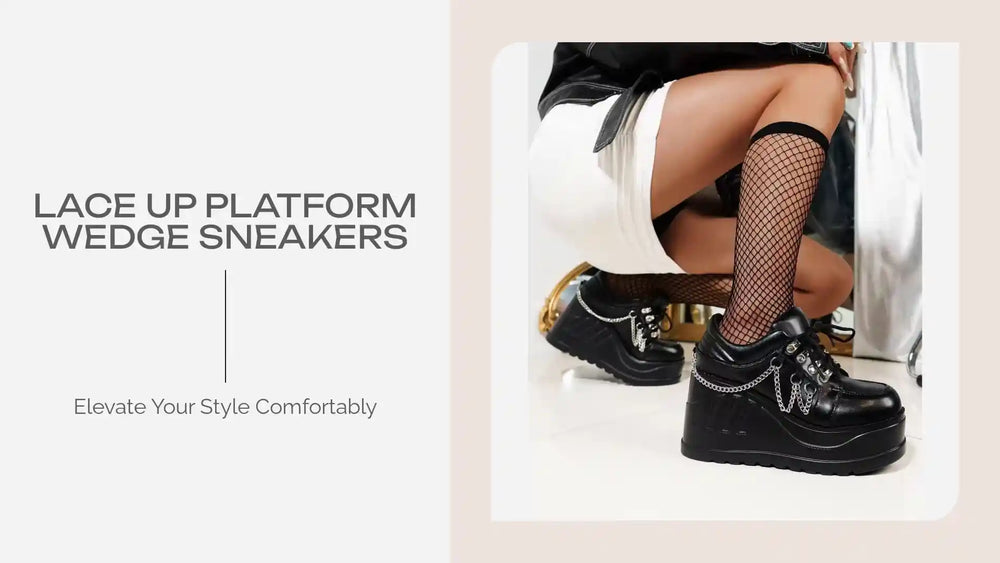 Lace Up Platform Wedge Sneakers by@Outfy