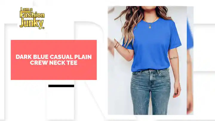 Dark Blue Casual Plain Crew Neck Tee by@Outfy