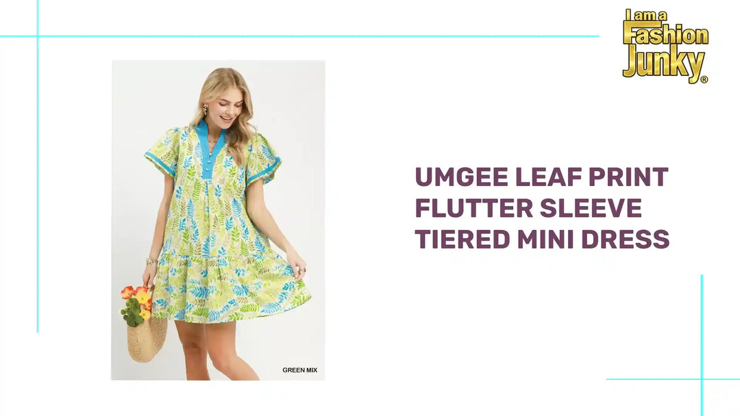 Umgee Leaf Print Flutter Sleeve Tiered Mini Dress by@Outfy
