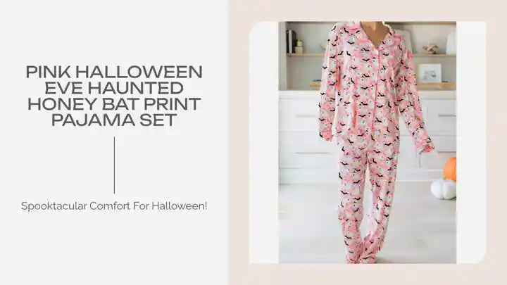 Pink Halloween Eve Haunted Honey Bat Print Pajama Set by@Outfy