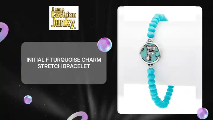 Initial F Turquoise Charm Stretch Bracelet by@Outfy