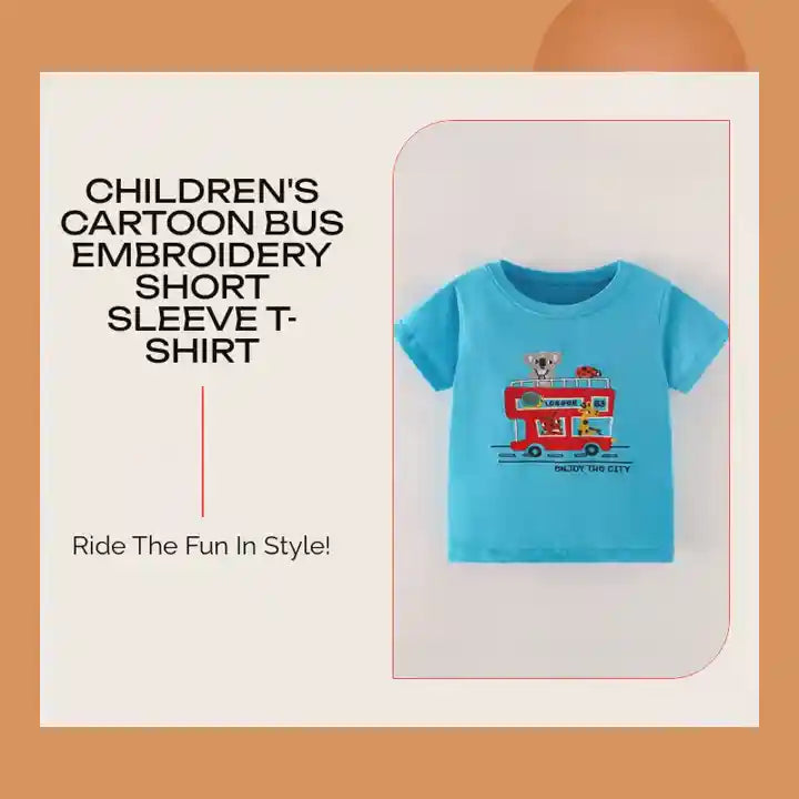 Children's Cartoon Bus Embroidery Short Sleeve T-Shirt by@Outfy