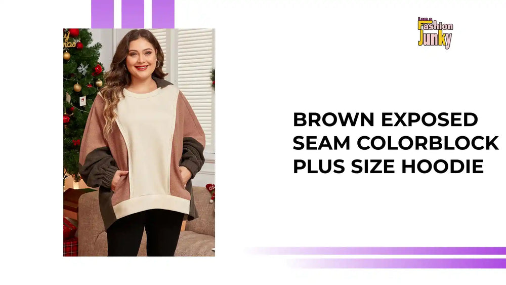 Brown Exposed Seam Colorblock Plus Size Hoodie by@Outfy