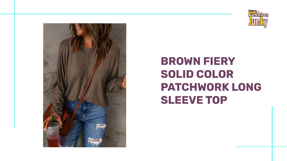 Brown Fiery Solid Color Patchwork Long Sleeve Top by@Outfy