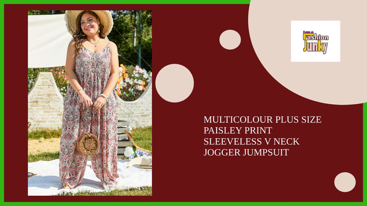 Multicolour Plus Size Paisley Print Sleeveless V Neck Jogger Jumpsuit by@Outfy