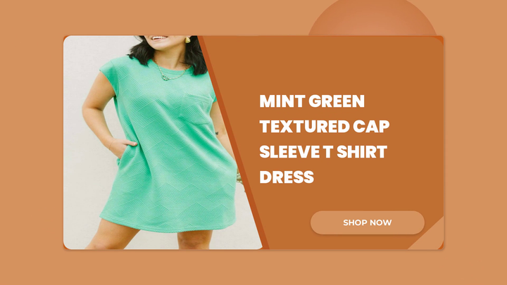 Mint Green Textured Cap Sleeve T Shirt Dress by@Outfy